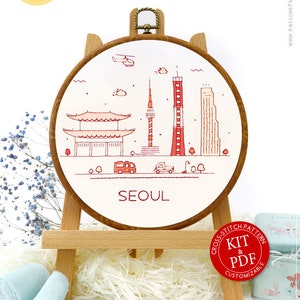 Seoul, South Korea, Asia Embroidery Kit and Pattern - Modern Embroidery Art for Adult Crafts