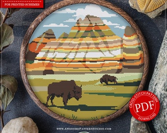 Badlands Nationalpark #P457 Kreuzstich Stickmuster Download | Steppnähte | Stickpackungen | Kreuz Muster | Stickstiche