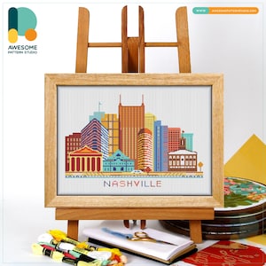 Nashville, USA, America Cross Stitch Pattern and Kit: Modern Cross Stitch Needlework Art for Embroidery Lovers, CS375