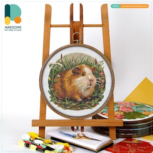 American Guinea Pig Cross Stitch Pattern & Kit - Modern Cross Stitch Needlework Art, CS3236