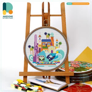 Santa Cruz, USA, America Cross Stitch Pattern and Kit - Modern Cross Stitch and Embroidery Sampler for Needlework Art Lovers, CS607