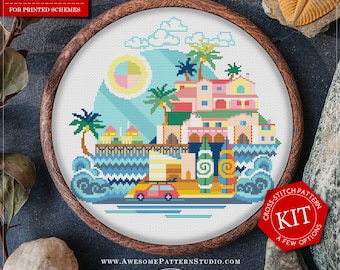 Malibu Cross Stitch Kit/Printed Cross-Stitch Pattern *K361 /City Modern Cross Stitch Pattern/Easy Cross Stitch