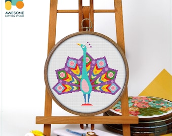 The Royal Peacock Cross Stitch Pattern and Kit - Modern Cross Stitch and Needlework Art for Embroidery Lovers, CS1615