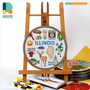 Illinois, USA Collection Cross Stitch Pattern and Kit Modern Cross Stitch Needlework Art Embroidery Sampler, CS1889