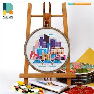 Grand Rapids, USA, Cross Stitch Kit and Pattern - Modern Needlework Art and PDF Pattern for Embroidery Sampler Enthusiasts, CS922