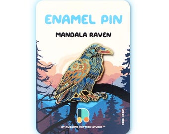 Mandala Raven Enamel Pin – Hard Enamel Bird Lapel Pin, Gothic Boho Brooch, Symbol of Wisdom & Mystery, Spiritual Animal Jewelry Gift EP084