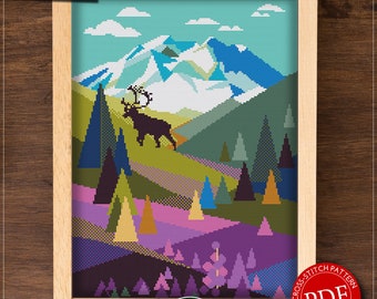 Denali National Park #P624 Cross Stitch Embroidery Pattern Download | Cross Stitch Patterns | Needlepoint | Embroidery Designs