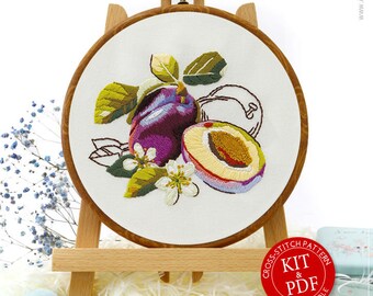 Plum Embroidery Kit and Pattern: Boho Decor Hand Embroidery Art for Adult Crafts