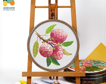 Lychee Branch Cross Stitch Pattern and Kit: Modern Needlework Art for Embroidery Enthusiasts, CS1047