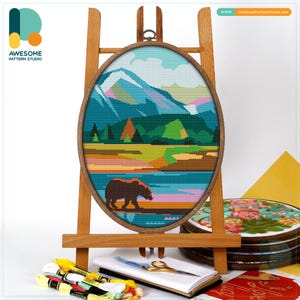 Katmai National Park, USA Cross Stitch Pattern and Kit: Modern Needlework Art, PDF Pattern, Hand Embroidery Delight, CS1155