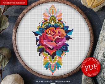 Mandala Rose #P183 Embroidery Cross Stitch Pattern Download | Cross Stitch Kits | Cross Stitch World | Cross Stitch Embroidery