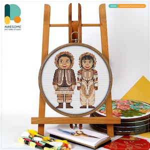 Traditional Eskimos Attire Cross Stitch Pattern and Kit - Modern Cross Stitch Needlework Art, CS2450