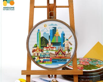 Pattaya, Thailand, Asia Cross Stitch Pattern and Kit - Modern Cross Stitch Needlework Art for Unique Embroidery Enthusiasts, CS643