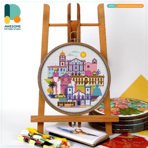 Funchal, Portugal, Europe Cross Stitch Pattern and Kit - Modern Needlework Art for Embroidery Lovers, CS1871