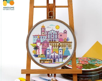 Funchal, Portugal, Europe Cross Stitch Pattern and Kit - Modern Needlework Art for Embroidery Lovers, CS1871