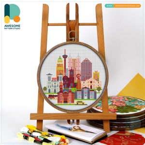 San Antonio, USA, America Cross Stitch Kit and Pattern - Modern Cross Stitch Needlework Art, CS099