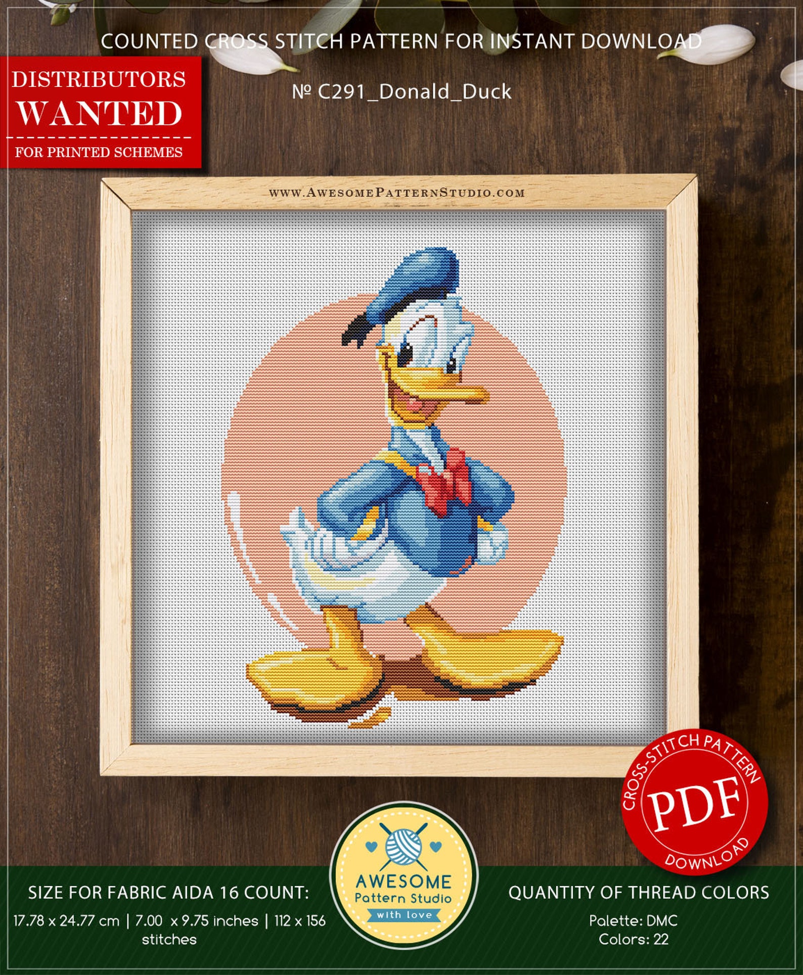 Donald Duck P291 Embroidery Cross Stitch PDF Pattern Download Etsy