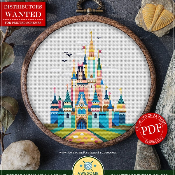 Cinderella Castle #P490 Embroidery Cross Stitch PDF Pattern Download | Cross Stitch Kits | Cross Stitch World | Cross Pattern