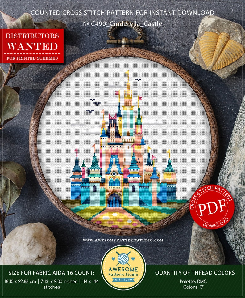 Cinderella Castle P490 Embroidery Kreuzstich PDF Muster Download Kreuzstichpackungen Kreuzstich Welt Kreuz Muster Bild 1
