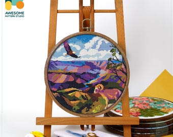 Grand Canyon, Arizona USA, America Cross Stitch Pattern and Kit: Modern Embroidery Sampler, Needlework Art for Nature Lovers, CS2625