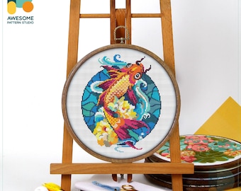 Mandala Fish Cross Stitch Pattern and Kit: Modern Needlework Art for Hoop Embroidery Lovers, CS170