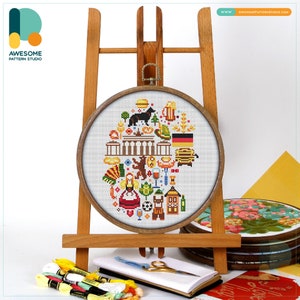 Germany Icons Cross Stitch Pattern and Kit: Modern Embroidery Sampler, Needlework Art for DIY Enthusiasts, CS844