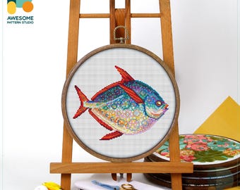 Opah Cross Stitch Kit and Pattern: Modern Cross Stitch Embroidery Sampler, Perfect for Hoop Art Enthusiasts, CS1361