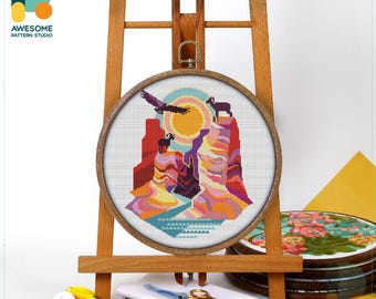 Grand Canyon National Park, Arizona America, USA Cross Stitch Pattern and Kit - Modern Cross Stitch Needlework Art, CS334