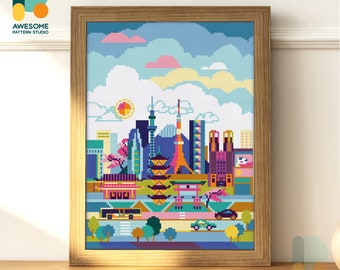 Tokyo, Japan, Asia Diamond Painting Kit  - Modern 5d Diamond Painting Art PDF Mosaic Kit Sampler, DS163