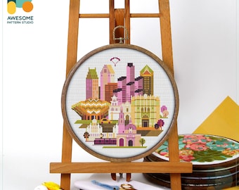 San Diego, USA, America Cross Stitch Kit and Pattern - Modern Cross Stitch Hoop Art and Embroidery Sampler, CS079