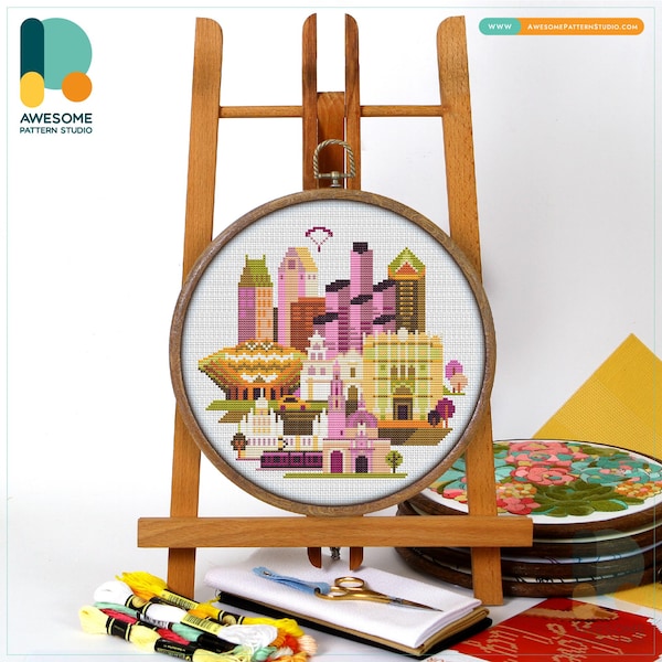 San Diego, USA, America Cross Stitch Kit and Pattern - Modern Cross Stitch Hoop Art and Embroidery Sampler, CS079