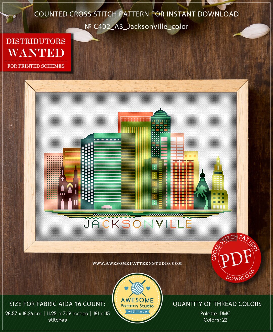 A3 Jacksonville Color P402 Embroidery Cross Stitch PDF Pattern Download