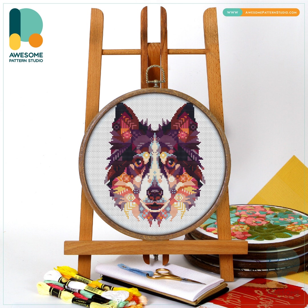 Border Collie CS763, Counted Cross Stitch Pattern KIT and PDF | Cross ...