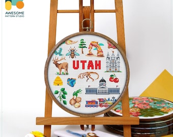 Utah, USA Collection Cross Stitch Pattern and Kit: Modern Needlework Art with PDF Pattern for Simple Embroidery Sampler, CS1852