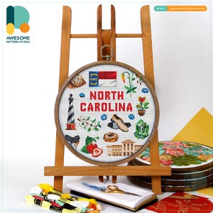North Carolina, USA Collection Cross Stitch Pattern and Kit: Modern Embroidery Sampler for DIY Hoop Art Enthusiasts, CS1899