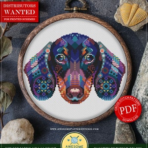 Mandala Dachshund #P527 Embroidery Cross Stitch Pattern Download | Stitching | How To Cross Stitch | Counted Cross Stitch | Cross Designs