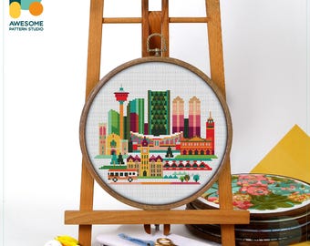 Calgary, Canada, North America Cross Stitch Pattern and Kit - Modern Needlework Art, Simple Embroidery Sampler for Hoop Art, CS1012