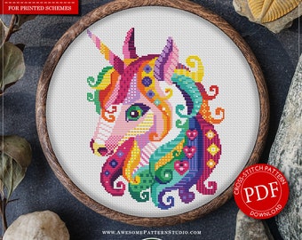 Grappige eenhoorn #P488 Cross Stitch borduurpatroon downloaden | Borduurpakketten | Borduurpakketten | Kruissteekborduurwerk