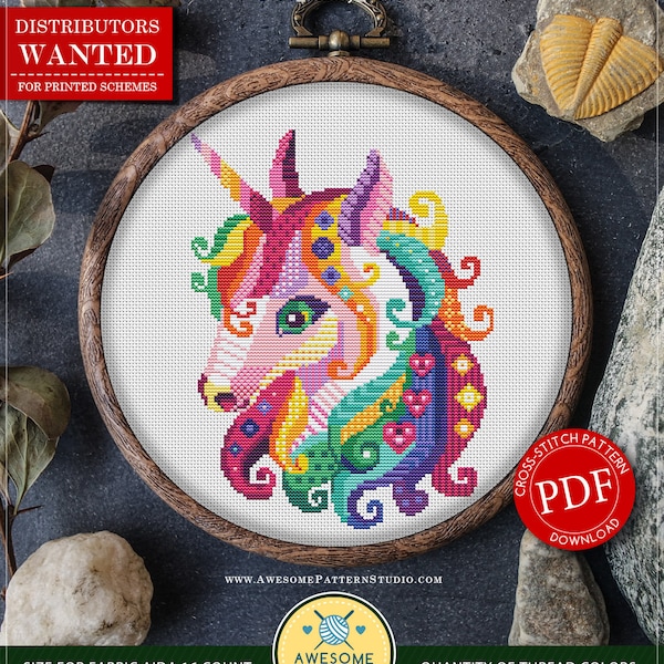 Funny Unicorn #P488 Cross Stitch Embroidery Pattern Download | Cross Stitch Kits | Needlepoint Kits | Cross Stitch Embroidery