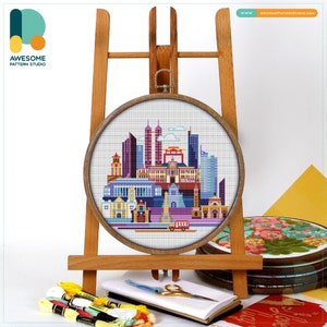 Manila, Philippines, Asia Cross Stitch Pattern and Kit Modern Needlework Art Embroidery Sampler, CS646