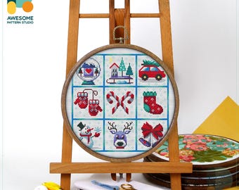 Winter Samplers Cross Stitch Pattern and Kit: Modern Cross Stitch Embroidery Sampler for Cozy Needlework Art, CS1417