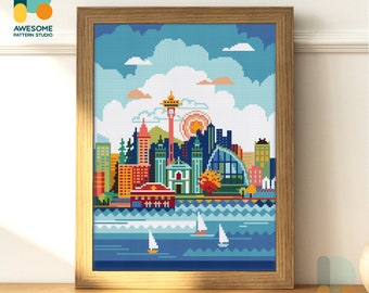 Seattle USA DS076, Diamond Painting DIY KIT | State | City | Pattern | Full Diamond Painting | Seaport