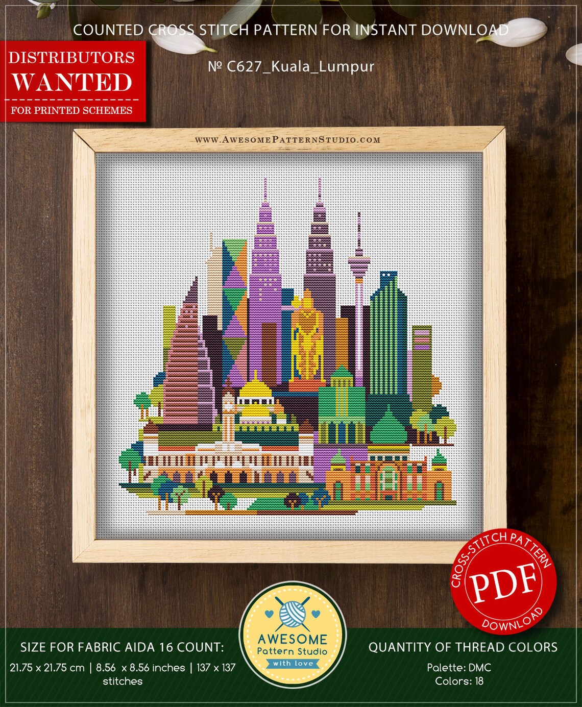 Kuala Lumpur P627 Cross Stitch Embroidery PDF Pattern Etsy