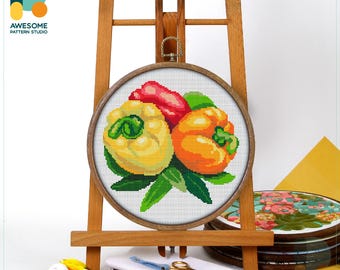 Sweet Pepper Cross Stitch Pattern and Kit: Modern Needlework Art, Fun and Simple Embroidery Sampler for All Levels, CS1060