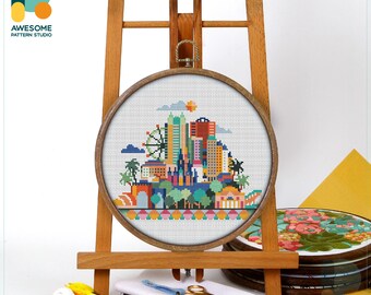 Orlando, USA, America Cross Stitch Pattern and Kit - Modern Needlework Art for Simple Cross Stitch Enthusiasts, CS136