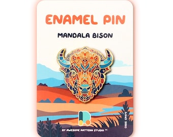 Mandala Bison Enamel Pin – Hard Enamel Animal Lapel Pin, Boho Bison Brooch, Western Aesthetic Pin, Collectible Jewelry Gift EP075