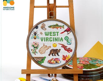 West Virginia, USA Collection Cross Stitch Pattern and Kit: Modern Needlework Art for Beginners, Includes PDF Pattern and Hoop Art, CS1929