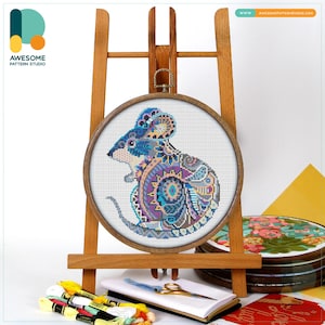 Mandala Mouse Cross Stitch Pattern and Kit: Modern Needlework Art for Home Decor - Includes PDF Pattern and Simple Cross Stitch Guide, CS293