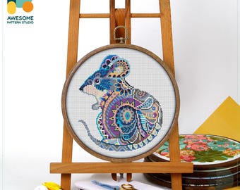 Mandala Mouse Cross Stitch Pattern and Kit: Modern Needlework Art for Home Decor - Includes PDF Pattern and Simple Cross Stitch Guide, CS293