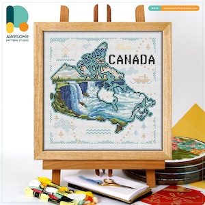 Canada Niagara Falls Map CS2528, Counted Cross Stitch Pattern KIT and PDF | Embroidery Pdf Pattern Download | Cross Stitch Kits